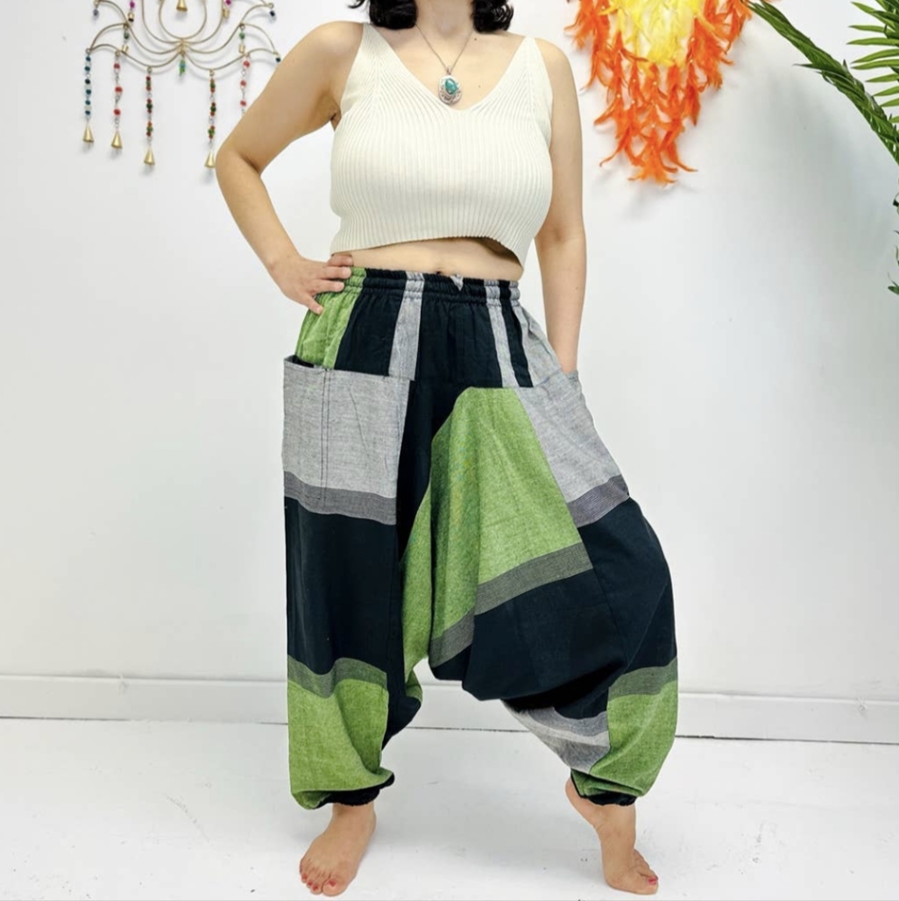 Stylish Green And Black Patchwork Pants - image 3
